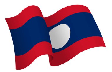 Laos bayrağı. Hareket ve el sallama etkisi gösteren kurdele tarzı bir bayrak. Zarif kıvrımlar ve gerçekçi gölgeleme hareket hissi yaratır. Uluslararası projeler, seyahat materyalleri ve kültürel sunumlar için ideal