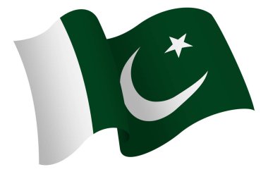 Pakistan bayrağı. Hareket ve el sallama etkisi gösteren kurdele tarzı bir bayrak. Zarif kıvrımlar ve gerçekçi gölgeleme hareket hissi yaratır. Uluslararası projeler, seyahat materyalleri ve kültürel sunumlar için ideal