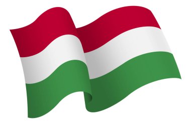 Macaristan bayrağı. Hareket ve el sallama etkisi gösteren kurdele tarzı bir bayrak. Zarif kıvrımlar ve gerçekçi gölgeleme hareket hissi yaratır. Uluslararası projeler, seyahat materyalleri ve kültürel sunumlar için ideal