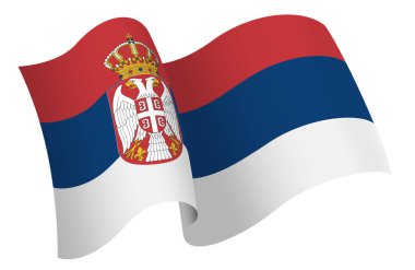 Sırbistan bayrağı. Hareket ve el sallama etkisi gösteren kurdele tarzı bir bayrak. Zarif kıvrımlar ve gerçekçi gölgeleme hareket hissi yaratır. Uluslararası projeler, seyahat materyalleri ve kültürel sunumlar için ideal