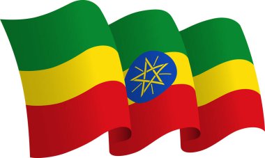Etiyopya bayrağı. Hareket ve el sallama etkisi gösteren kurdele tarzı bir bayrak. Zarif kıvrımlar ve gerçekçi gölgeleme hareket hissi yaratır. Uluslararası projeler, seyahat materyalleri ve kültürel sunumlar için ideal