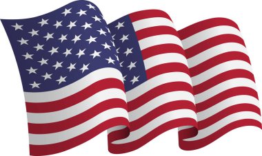 Birleşik Devletler bayrağı. Hareket ve el sallama etkisi gösteren kurdele tarzı bir bayrak. Zarif kıvrımlar ve gerçekçi gölgeleme hareket hissi yaratır. Uluslararası projeler, seyahat materyalleri ve kültürel sunumlar için ideal