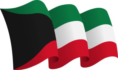 Kuveyt bayrağı. Hareket ve el sallama etkisi gösteren kurdele tarzı bir bayrak. Zarif kıvrımlar ve gerçekçi gölgeleme hareket hissi yaratır. Uluslararası projeler, seyahat materyalleri ve kültürel sunumlar için ideal