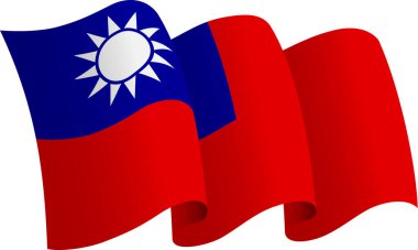 Tayvan bayrağı. Hareket ve el sallama etkisi gösteren kurdele tarzı bir bayrak. Zarif kıvrımlar ve gerçekçi gölgeleme hareket hissi yaratır. Uluslararası projeler, seyahat materyalleri ve kültürel sunumlar için ideal