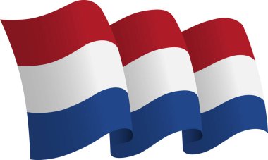 Hollanda bayrakları. Hareket ve el sallama etkisi gösteren kurdele tarzı bir bayrak. Zarif kıvrımlar ve gerçekçi gölgeleme hareket hissi yaratır. Uluslararası projeler, seyahat materyalleri ve kültürel sunumlar için ideal