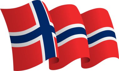 Norveç bayrağı. Hareket ve el sallama etkisi gösteren kurdele tarzı bir bayrak. Zarif kıvrımlar ve gerçekçi gölgeleme hareket hissi yaratır. Uluslararası projeler, seyahat materyalleri ve kültürel sunumlar için ideal