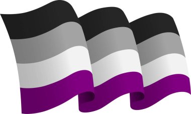Aseksüel bayrağı. LGBTQ. Hareket ve el sallama etkisi gösteren kurdele tarzı bir bayrak. Zarif kıvrımlar ve gerçekçi gölgeleme hareket hissi yaratır. Uluslararası projeler, seyahat materyalleri ve kültürel sunumlar için ideal