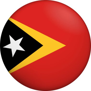 Doğu Timor bayrağı. Parlak dairesel bayrak. Düğme görünümü. Derinlikli 3D Simge Tasarımı. Profesyonel, dokunaklı görünüş. Ulusal kimliği dijital arayüzlerde temsil etmek ve web siteleri için mükemmel