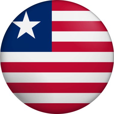 Liberya bayrağı. Parlak dairesel bayrak. Düğme görünümü. Derinlikli 3D Simge Tasarımı. Profesyonel, dokunaklı görünüş. Ulusal kimliği dijital arayüzlerde temsil etmek ve web siteleri için mükemmel.