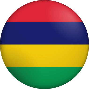 Mauritius bayrağı. Parlak dairesel bayrak. Düğme görünümü. Derinlikli 3D Simge Tasarımı. Profesyonel, dokunaklı görünüş. Ulusal kimliği dijital arayüzlerde temsil etmek ve web siteleri için mükemmel