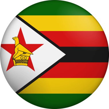 Zimbabwe bayrağı. Parlak dairesel bayrak. Düğme görünümü. Derinlikli 3D Simge Tasarımı. Profesyonel, dokunaklı görünüş. Ulusal kimliği dijital arayüzlerde temsil etmek ve web siteleri için mükemmel