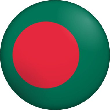 Bangladeş bayrağı. Parlak dairesel bayrak. Düğme görünümü. Derinlikli 3D Simge Tasarımı. Profesyonel, dokunaklı görünüş. Ulusal kimliği dijital arayüzlerde temsil etmek ve web siteleri için mükemmel