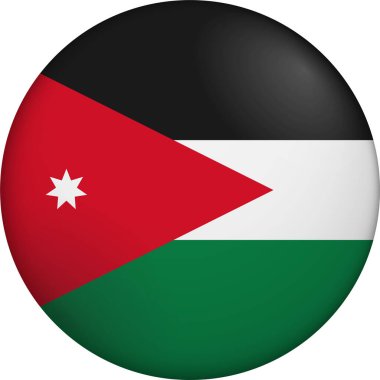 Ürdün bayrağı. Parlak dairesel bayrak. Düğme görünümü. Derinlikli 3D Simge Tasarımı. Profesyonel, dokunaklı görünüş. Ulusal kimliği dijital arayüzlerde temsil etmek ve web siteleri için mükemmel