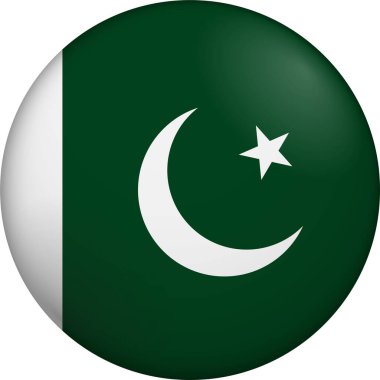 Pakistan bayrağı. Parlak dairesel bayrak. Düğme görünümü. Derinlikli 3D Simge Tasarımı. Profesyonel, dokunaklı görünüş. Ulusal kimliği dijital arayüzlerde temsil etmek ve web siteleri için mükemmel