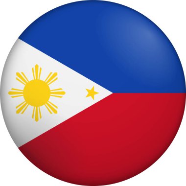 Filipinler bayrağı. Parlak dairesel bayrak. Düğme görünümü. Derinlikli 3D Simge Tasarımı. Profesyonel, dokunaklı görünüş. Ulusal kimliği dijital arayüzlerde temsil etmek ve web siteleri için mükemmel