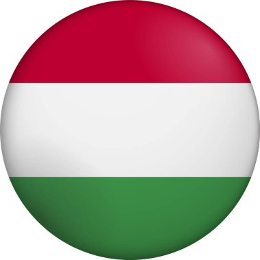 Macaristan bayrağı. Parlak dairesel bayrak. Düğme görünümü. Derinlikli 3D Simge Tasarımı. Profesyonel, dokunaklı görünüş. Ulusal kimliği dijital arayüzlerde temsil etmek ve web siteleri için mükemmel