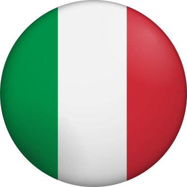 İtalya bayrağı. Parlak dairesel bayrak. Düğme görünümü. Derinlikli 3D Simge Tasarımı. Profesyonel, dokunaklı görünüş. Ulusal kimliği dijital arayüzlerde temsil etmek ve web siteleri için mükemmel