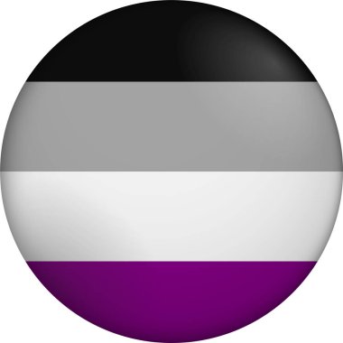 Aseksüel bayrağı. LGBTQ. Parlak dairesel bayrak. Düğme görünümü. Derinlikli 3D Simge Tasarımı. Profesyonel, dokunaklı görünüş. Ulusal kimliği dijital arayüzlerde temsil etmek ve web siteleri için mükemmel