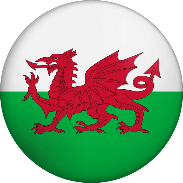 Galler bayrağı. Parlak dairesel bayrak. Düğme görünümü. Derinlikli 3D Simge Tasarımı. Profesyonel, dokunaklı görünüş. Ulusal kimliği dijital arayüzlerde temsil etmek ve web siteleri için mükemmel