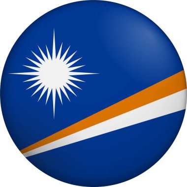 Marshall Adaları bayrağı. Parlak dairesel bayrak. Düğme görünümü. Derinlikli 3D Simge Tasarımı. Profesyonel, dokunaklı görünüş. Ulusal kimliği dijital arayüzlerde temsil etmek ve web siteleri için mükemmel