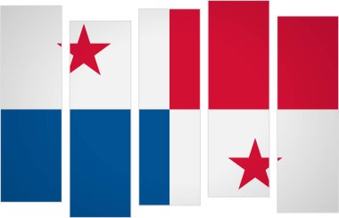 Panama bayrağı. Modüler perspektifte dikey panelleri olan bir bayrak. Bu parçalanmış sanatsal yaklaşım bayrak tasarımında yeni bir bakış açısı sunuyor. Modern dekoratif sunum için çarpıcı bir kültürel seçim