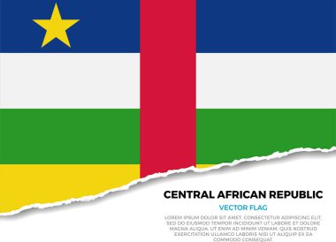 Orta Afrika Cumhuriyeti bayrağı. Sivri uçlu düzensizliklerle Saydam Arkaplanda Yaratıcı Yırtık Kağıt Kenar Efekti. Gerçekçi gölgeleri olan üç boyutlu bir görüntü. Sanki altında beyaz bir yüzey ortaya çıkarmak için yırtılmış gibi.