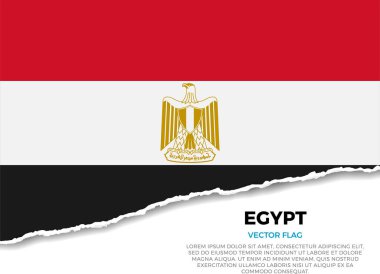 Mısır bayrağı. Sivri uçlu düzensizliklerle Saydam Arkaplanda Yaratıcı Yırtık Kağıt Kenar Efekti. Gerçekçi gölgeleri olan üç boyutlu bir görüntü. Sanki altında beyaz bir yüzey ortaya çıkarmak için yırtılmış gibi.
