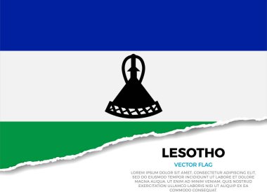 Lesotho bayrağı. Sivri uçlu düzensizliklerle Saydam Arkaplanda Yaratıcı Yırtık Kağıt Kenar Efekti. Gerçekçi gölgeleri olan üç boyutlu bir görüntü. Sanki altında beyaz bir yüzey ortaya çıkarmak için yırtılmış gibi.