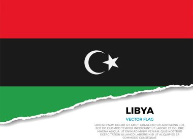 Libya bayrağı. Sivri uçlu düzensizliklerle Saydam Arkaplanda Yaratıcı Yırtık Kağıt Kenar Efekti. Gerçekçi gölgeleri olan üç boyutlu bir görüntü. Sanki altında beyaz bir yüzey ortaya çıkarmak için yırtılmış gibi.
