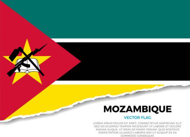 Mozambik bayrağı. Sivri uçlu düzensizliklerle Saydam Arkaplanda Yaratıcı Yırtık Kağıt Kenar Efekti. Gerçekçi gölgeleri olan üç boyutlu bir görüntü. Sanki altında beyaz bir yüzey ortaya çıkarmak için yırtılmış gibi.