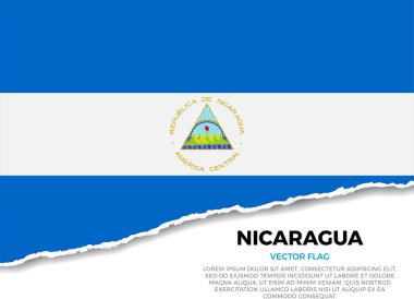 Nikaragua bayrağı. Sivri uçlu düzensizliklerle Saydam Arkaplanda Yaratıcı Yırtık Kağıt Kenar Efekti. Gerçekçi gölgeleri olan üç boyutlu bir görüntü. Sanki altında beyaz bir yüzey ortaya çıkarmak için yırtılmış gibi.