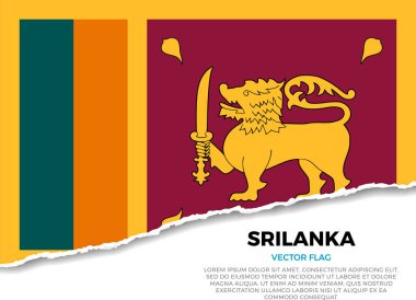 Sri Lanka bayrağı. Sivri uçlu düzensizliklerle Saydam Arkaplanda Yaratıcı Yırtık Kağıt Kenar Efekti. Gerçekçi gölgeleri olan üç boyutlu bir görüntü. Sanki altında beyaz bir yüzey ortaya çıkarmak için yırtılmış gibi.