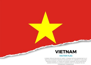 Vietnam bayrağı. Sivri uçlu düzensizliklerle Saydam Arkaplanda Yaratıcı Yırtık Kağıt Kenar Efekti. Gerçekçi gölgeleri olan üç boyutlu bir görüntü. Sanki altında beyaz bir yüzey ortaya çıkarmak için yırtılmış gibi.