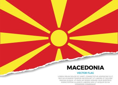 Kuzey Makedonya bayrağı. Sivri uçlu düzensizliklerle Saydam Arkaplanda Yaratıcı Yırtık Kağıt Kenar Efekti. Gerçekçi gölgeleri olan üç boyutlu bir görüntü. Sanki altında beyaz bir yüzey ortaya çıkarmak için yırtılmış gibi.