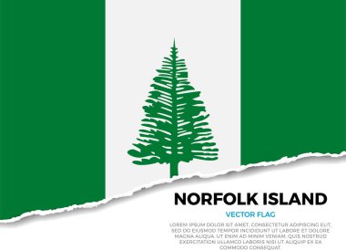 Norfolk Adası bayrağı. Sivri uçlu düzensizliklerle Saydam Arkaplanda Yaratıcı Yırtık Kağıt Kenar Efekti. Gerçekçi gölgeleri olan üç boyutlu bir görüntü. Sanki altında beyaz bir yüzey ortaya çıkarmak için yırtılmış gibi.