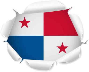 Panama bayrağı. Saydam bir arkaplan üzerinde Gerçekçi Kıvrımlı Kenarları olan Yırtık Kağıt Deliğinden Ortaya Çıkan Bayrak. Yırtık kenarları gerçekçi gölgeler ve derinlikle dışa doğru kıvrılarak çarpıcı bir etki yaratıyor.