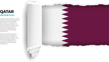 Katar bayrağı. Saydam bir arka planda Gerçekçi Kıvrımlı Kenarlarla sarılmış yırtık kağıtlarla ortaya çıkan bayrak. Yırtık kenarları gerçekçi gölgeler ve derinlikle dışa doğru kıvrılarak çarpıcı bir etki yaratıyor.