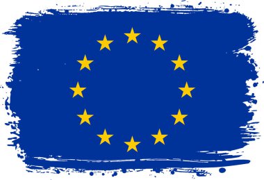 Avrupa bayrağı. Fırça darbeleriyle yaratıldı. Ham Sanatsal Dokuya sahip Soyut Sanatsal Sanatsal Sanattır. Kaba kenarlar ve boya lekeleri ona geleneksel düz pankarttan farklı el boyası ve çağdaş bir görünüm veriyor.