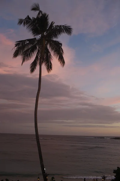 Západ slunce na pláži ve městě Unawatuna, Srí Lanka — Stock fotografie