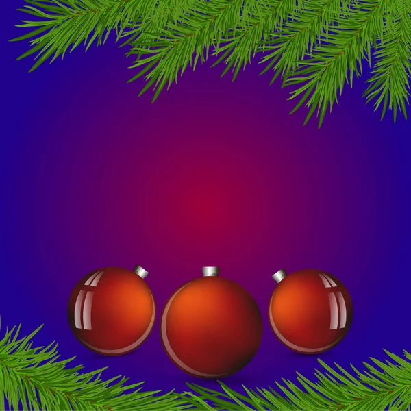 Новым Годом Рождеством Ветки Елки Новогодними Игрушками Фиолетовом Фоне Векторная — стоковый вектор