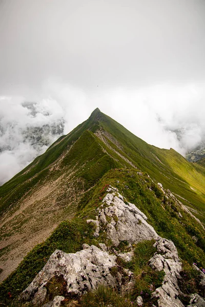 Пейзаж Швейцарскими Альпами Зеленой Природой Фото Сделано Флюбригском Походе Швейцарии Стоковая Картинка