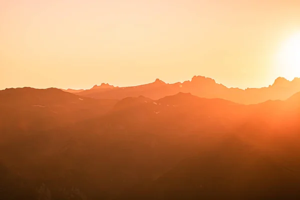 Beautiful Mountain Sunset Swiss Alps Dark Silhouette Mountains Yellow Sunrise Stock Image