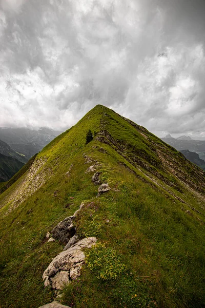 Paisaje Con Montañas Los Alpes Suizos Naturaleza Verde Foto Tomada —  Fotos de Stock