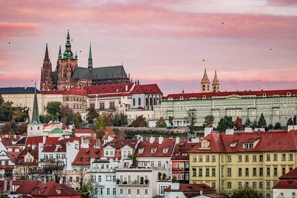 Vue Sur Château Gothique Prague Depuis Pont Charles Sunrise République — Photo