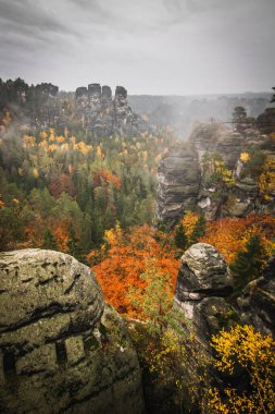 Bastei köprüsü Sakson İsviçre, Almanya, sonbahar renkleri