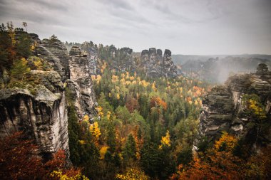 Bastei köprüsü Sakson İsviçre, Almanya, sonbahar renkleri