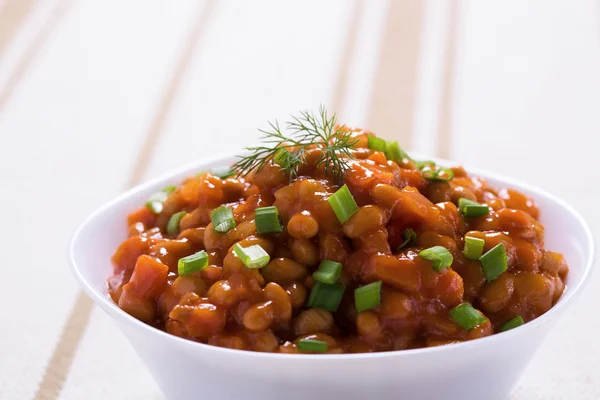 Braised beans with mushrooms — Stock Photo, Image