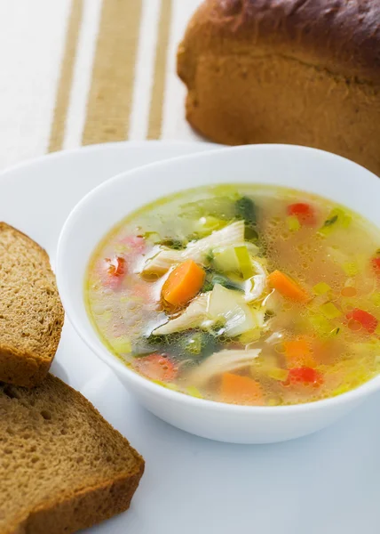 Sopa de verduras con pechuga de pollo Imagen de archivo