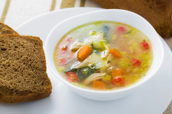 Vegetable soup with chicken breast — Stock Photo, Image