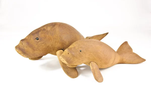 Wooden carved dugong,Handmade in Thailand. — Stock Photo, Image